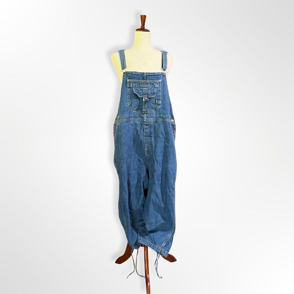 NorthCrest,Vintage Cropped Denim Bib Overalls Ankle Tie, 20W Butter Mom